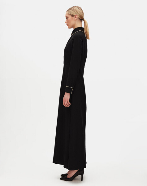 T25Y-4099 Taş Detaylı Gömlek Yaka Pamuklu Elbise BLACK - 2