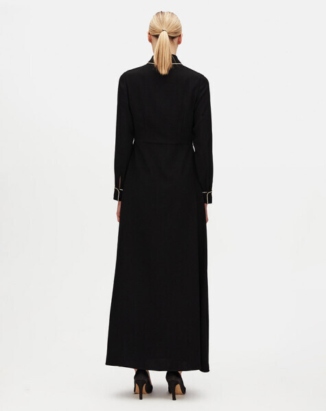 T25Y-4099 Taş Detaylı Gömlek Yaka Pamuklu Elbise BLACK - 3