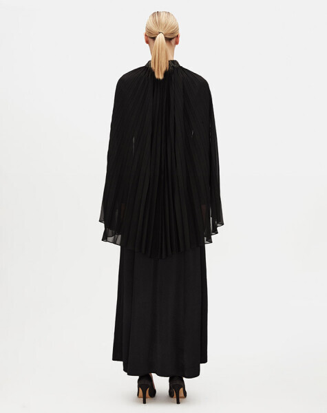 Pelerin Detaylı Taşlı Şık Siyah Elbise - 2