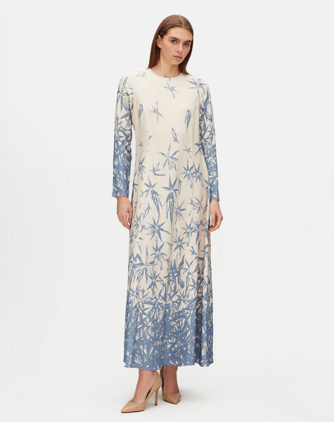 T25Y-4103 Yuvarlak Yaka Rahat Kesim Desenli Elbise BLUE - 1