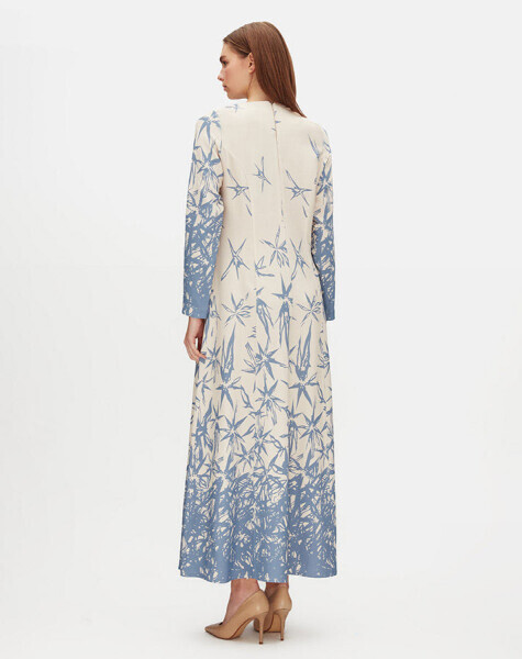 T25Y-4103 Yuvarlak Yaka Rahat Kesim Desenli Elbise BLUE - 2