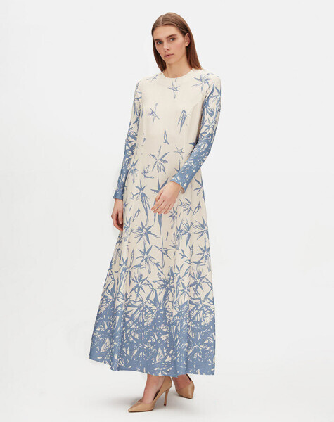 T25Y-4103 Yuvarlak Yaka Rahat Kesim Desenli Elbise BLUE - 3