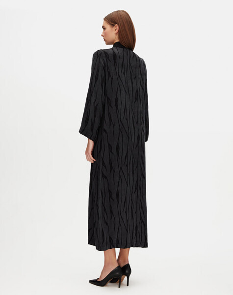 T25Y-4106 Gömlek Yaka Jakarlı Cupro Elbise BLACK - 2
