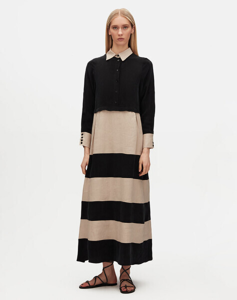 T25Y-4107 Cupro-Keten İki Renk Elbise BLACK - 2