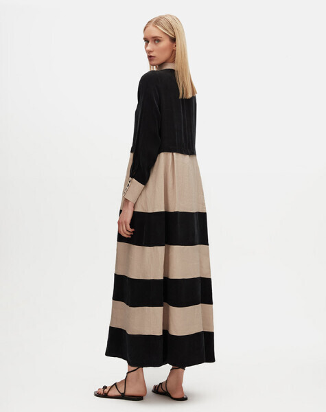 T25Y-4107 Cupro-Keten İki Renk Elbise BLACK - 3