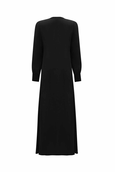 Triko Biyeli Düz Renk Cupro Siyah Elbise - 2