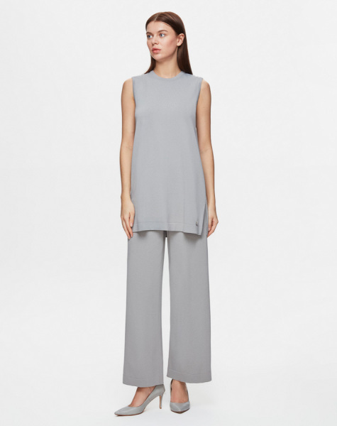 Basic Kolsuz Triko Gri Tunik 