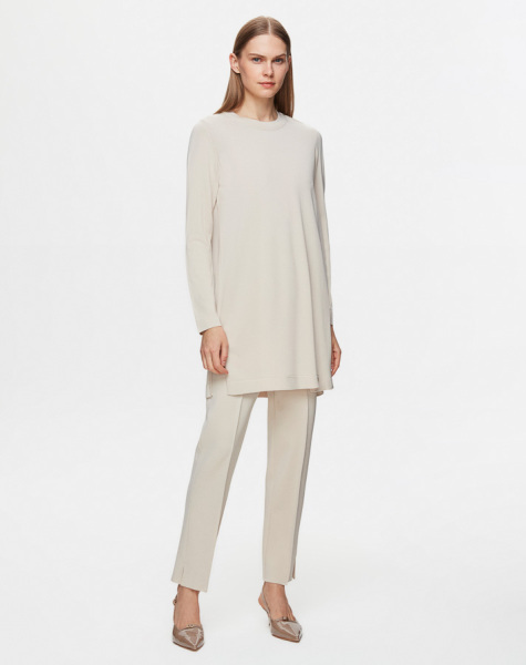 T25Y-6001 Uzun Kollu Basic Triko Tunik 1021-SAND - MISS DALIDA (1)