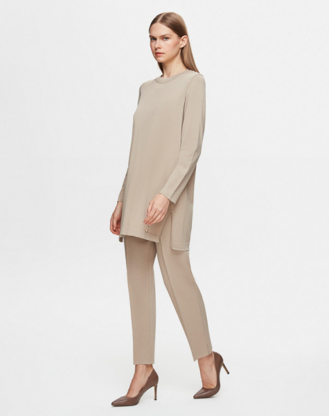 T25Y-6001 Uzun Kollu Basic Triko Tunik 1147-STONE - 1