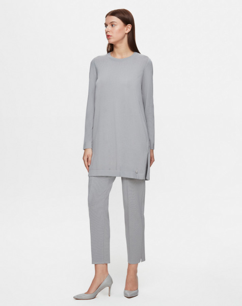 T25Y-6001 Uzun Kollu Basic Triko Tunik 1179-GREY - 1