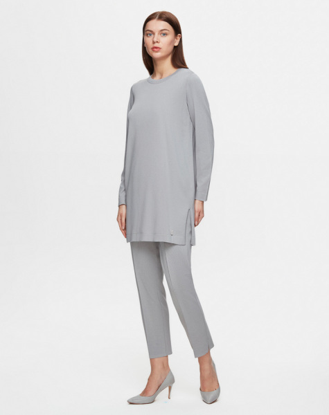 T25Y-6001 Uzun Kollu Basic Triko Tunik 1179-GREY - 2
