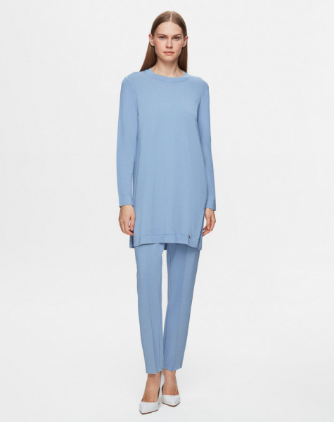 T25Y-6001 Uzun Kollu Basic Triko Tunik 1186-BLUE 