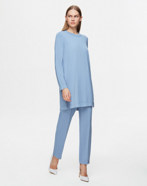 T25Y-6001 Uzun Kollu Basic Triko Tunik 1186-BLUE - 2