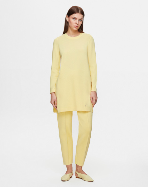 T25Y-6001 Uzun Kollu Basic Triko Tunik 1221-YELLOW 