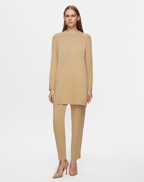 T25Y-6001 Uzun Kollu Basic Triko Tunik 1241-CAMEL 