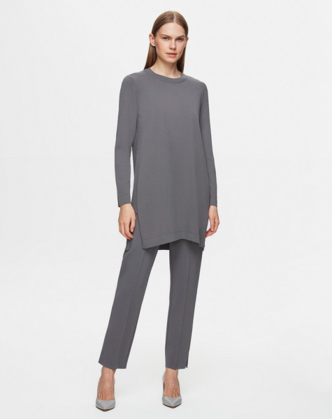 T25Y-6001 Uzun Kollu Basic Triko Tunik 1318-ANTHRACITE 