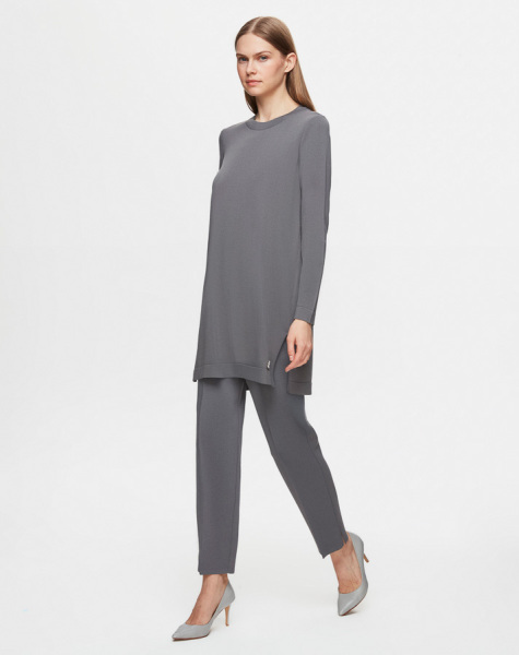 T25Y-6001 Uzun Kollu Basic Triko Tunik 1318-ANTHRACITE - 2