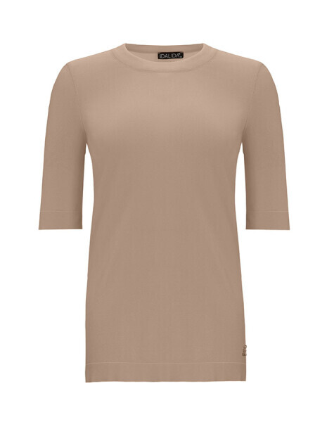 T25Y-6002 Kısa Kollu Triko Basic Tunik 1147-STONE - 1