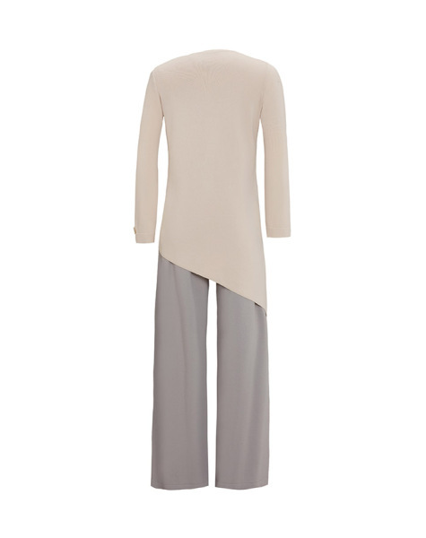 T25Y-6003 Asimetrik Kesim Renk Bloklu Triko Tunik 1021-SAND - 7