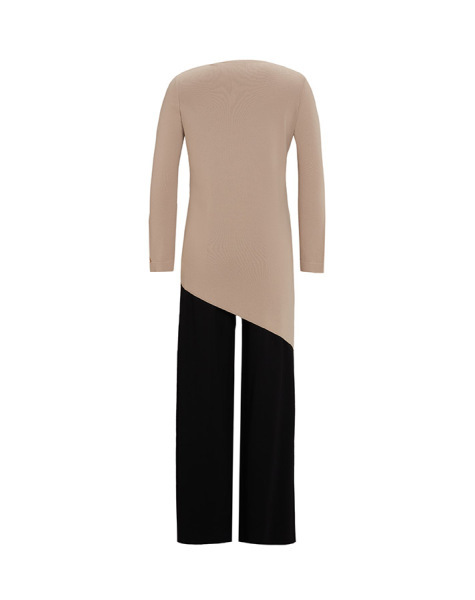T25Y-6003 Asimetrik Kesim Renk Bloklu Triko Tunik 1021-SAND - 9
