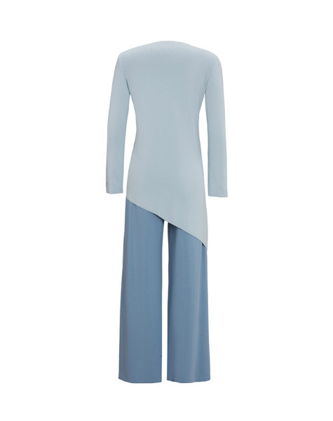 T25Y-6003 Asimetrik Kesim Renk Bloklu Triko Tunik 1021-SAND - 11