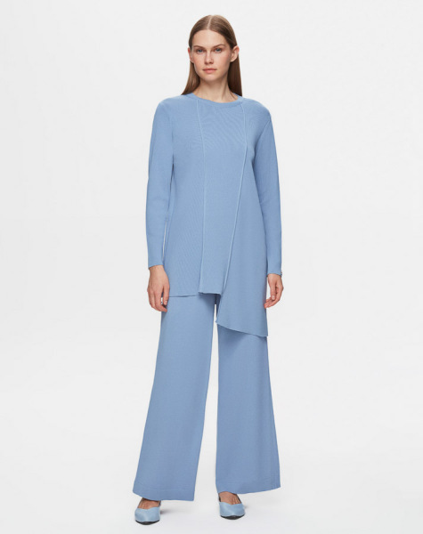 Bekletme Detaylı Asimetrik Kesim Triko 1112-LAVENDER Tunik - 1
