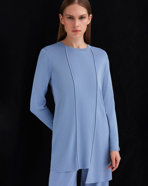 Bekletme Detaylı Asimetrik Kesim Triko 1112-LAVENDER Tunik - 4