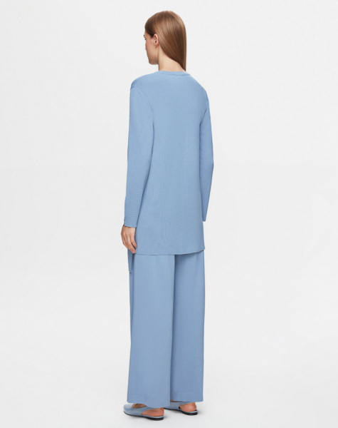 Bekletme Detaylı Asimetrik Kesim Triko Mavi Tunik - 3