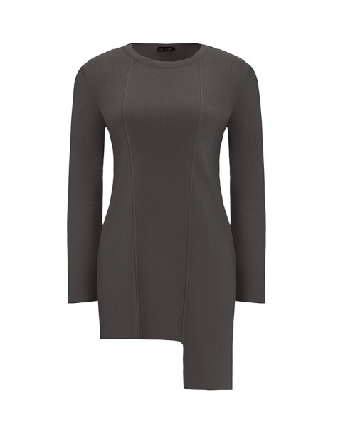 T25Y-6004 Bekletme Detaylı Asimetrik Kesim Triko Tunik 1318-ANTHRACITE - 1