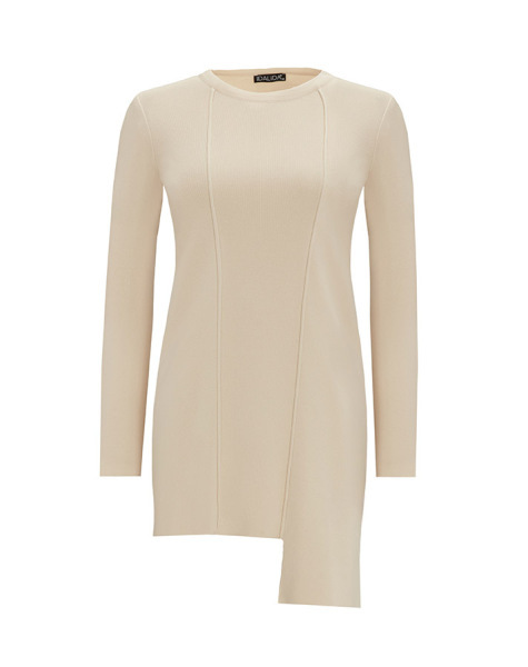 T25Y-6004 Bekletme Detaylı Asimetrik Kesim Triko Tunik 1412-BUTTER 