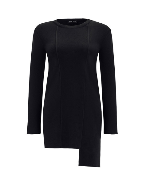 T25Y-6004 Bekletme Detaylı Asimetrik Kesim Triko Tunik BLACK 