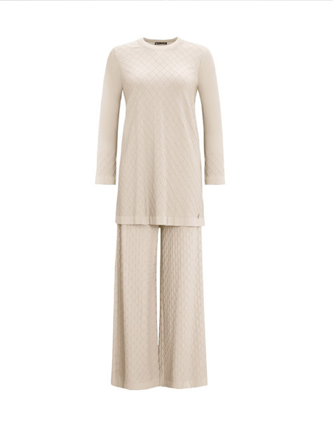 T25Y-6005 Baklava Dilimli Triko Tunik 1021-SAND 