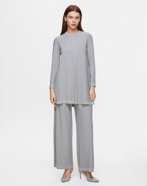 T25Y-6005 Baklava Dilimli Triko Tunik 1179-GREY 