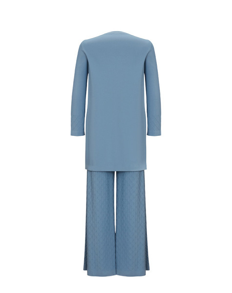 T25Y-6005 Baklava Dilimli Triko Tunik 1186-BLUE - 2