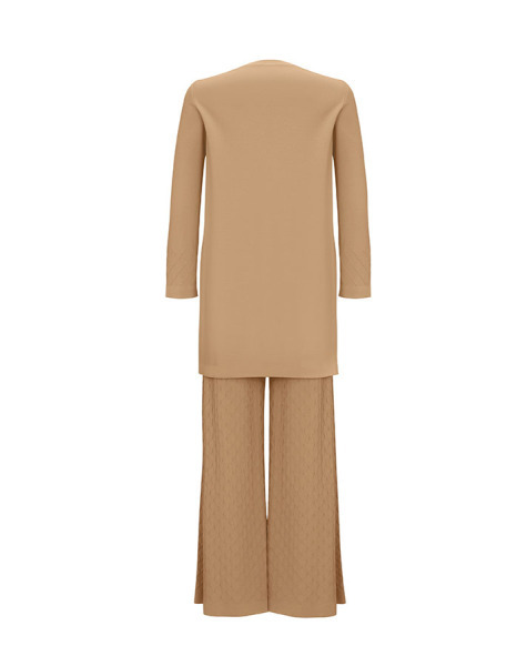 T25Y-6005 Baklava Dilimli Triko Tunik 1241-CAMEL - 2