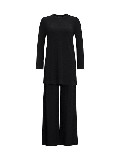 T25Y-6005 Baklava Dilimli Triko Tunik BLACK - MISS DALIDA