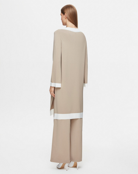 Yanı Yırtmaçlı V Yaka Triko Taş Rengi Tunik - 4