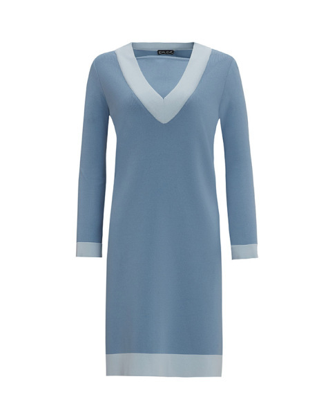 T25Y-6006 Yanı Yırtmaçlı V Yaka Triko Tunik 1186-BLUE 