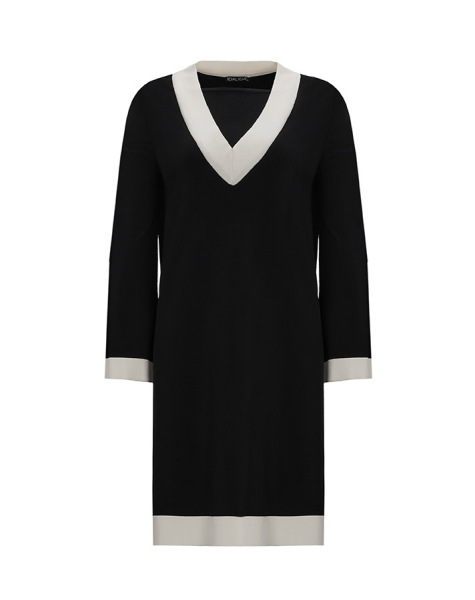 T25Y-6006 Yanı Yırtmaçlı V Yaka Triko Tunik BLACK - 1