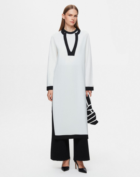 T25Y-6007 V Yaka Uzun Triko Tunik 1012-ECRU - 1