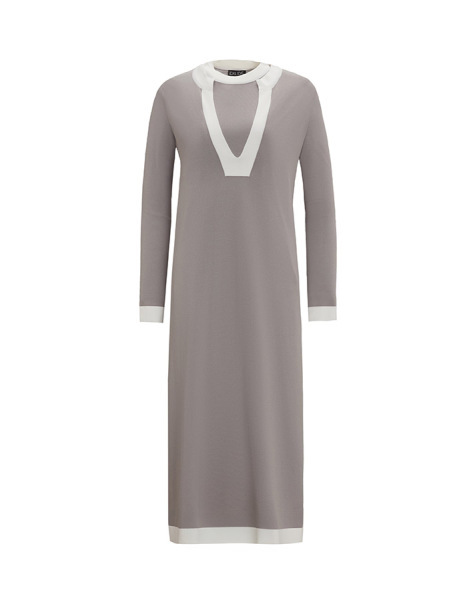 T25Y-6007 V Yaka Uzun Triko Tunik 1179-GREY - 1