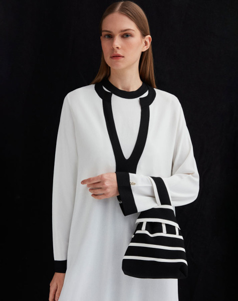 V Yaka Uzun Triko 1179-GREY Tunik - 2