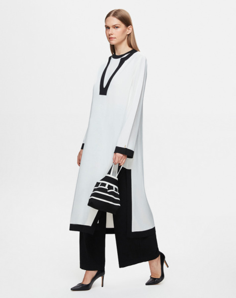 V Yaka Uzun Triko 1179-GREY Tunik - 3