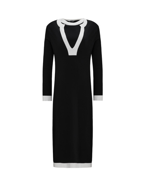 T25Y-6007 V Yaka Uzun Triko Tunik BLACK - 1