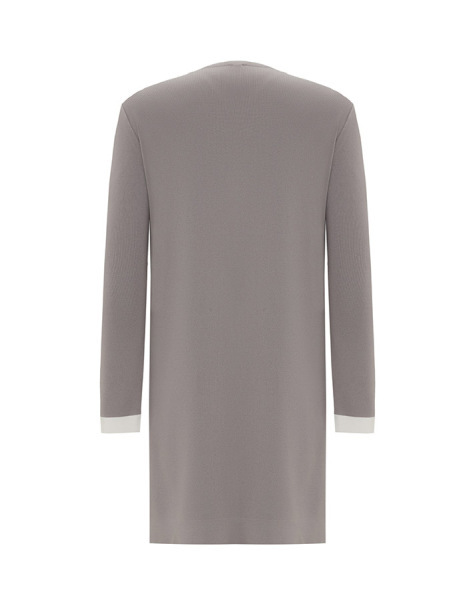 Yakası Fermuarlı Çizgili Triko Gri Tunik - 2