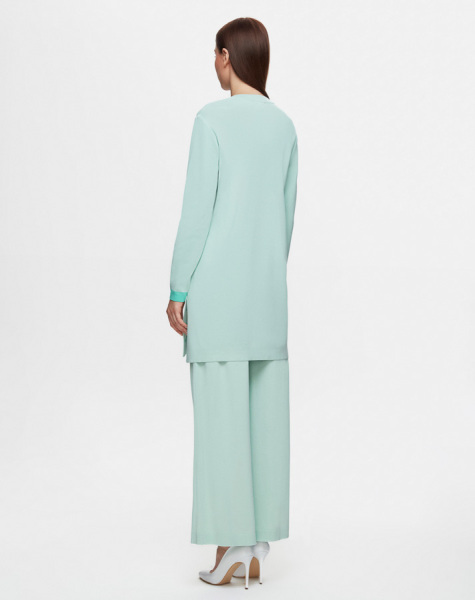 Yakası Fermuarlı Çizgili Triko Açık Yeşil Tunik - 3