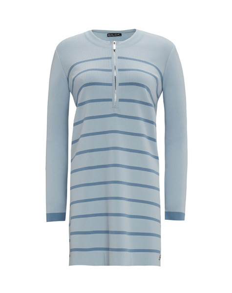 T25Y-6008 Yakası Fermuarlı Çizgili Triko Tunik 1324-LIGHT BLUE 