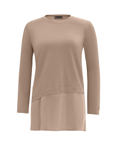 T25Y-6009 Etek Ucu Cupro Asimetrik Kesim Triko Tunik 1147-STONE 