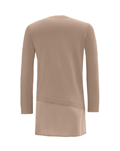 T25Y-6009 Etek Ucu Cupro Asimetrik Kesim Triko Tunik 1147-STONE - 2