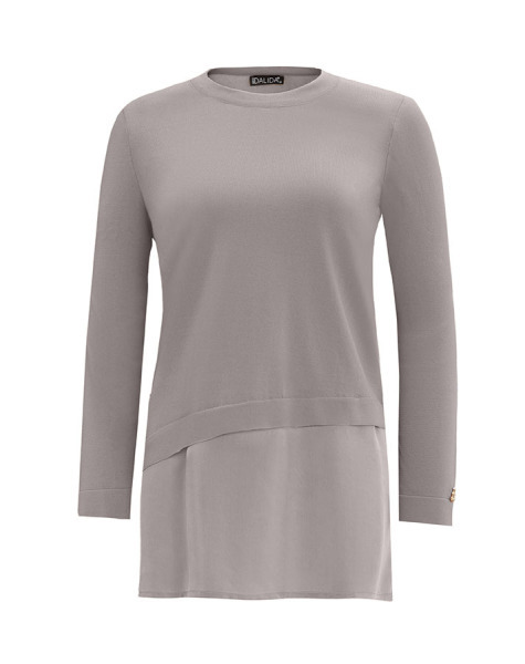 T25Y-6009 Etek Ucu Cupro Asimetrik Kesim Triko Tunik 1179-GREY 